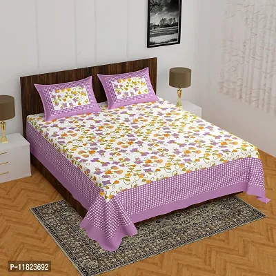 Stylish Fancy Comfortable Cotton Printed King Double 1 Bedsheet + 2 Pillowcovers