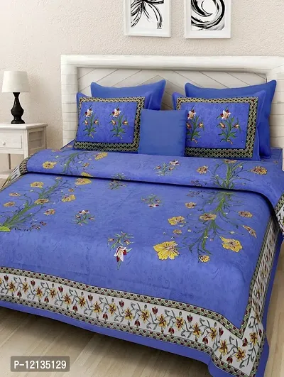 Stylish Fancy Comfortable Cotton Printed King Double 1 Bedsheet + 2 Pillowcovers-thumb0