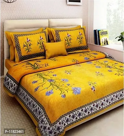 Stylish Fancy Comfortable Cotton Printed King Double 1 Bedsheet + 2 Pillowcovers-thumb0