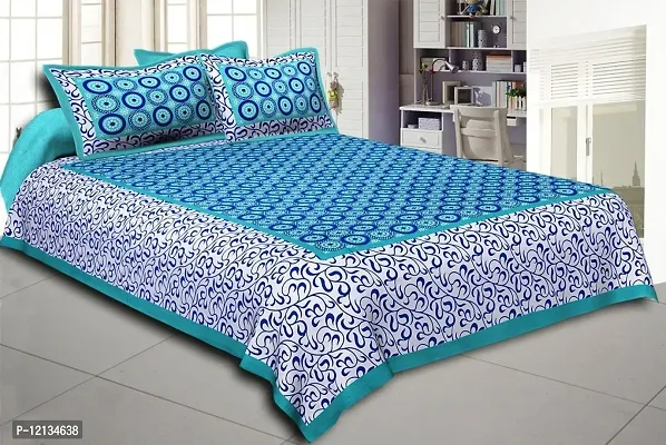 Stylish Fancy Comfortable Cotton Printed King Double 1 Bedsheet + 2 Pillowcovers-thumb0