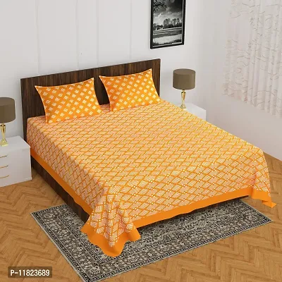 Stylish Fancy Comfortable Cotton Printed King Double 1 Bedsheet + 2 Pillowcovers-thumb0