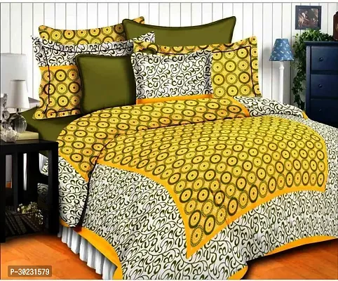 Comfortable Multicoloured Cotton Queen 1 Bedsheet + 2 Pillowcovers-thumb0