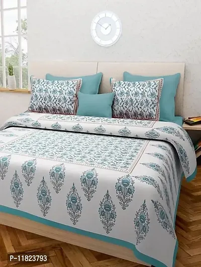 Stylish Fancy Comfortable Cotton Printed King Double 1 Bedsheet + 2 Pillowcovers-thumb0