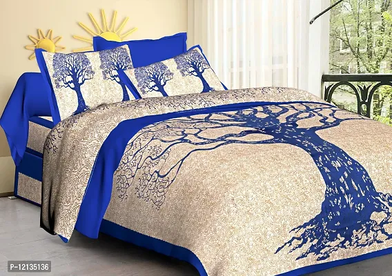 Stylish Fancy Comfortable Cotton Printed King Double 1 Bedsheet + 2 Pillowcovers-thumb0