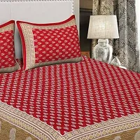 Stylish Fancy Comfortable Cotton Printed King Double 1 Bedsheet + 2 Pillowcovers-thumb1