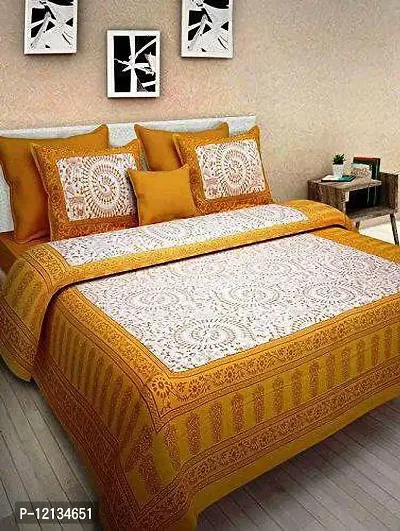 Stylish Fancy Comfortable Cotton Printed King Double 1 Bedsheet + 2 Pillowcovers-thumb0