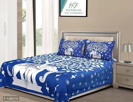 Stylish Fancy Comfortable Cotton Printed King Double 1 Bedsheet + 2 Pillowcovers-thumb0