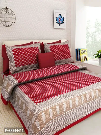 Comfortable Multicoloured Cotton Double 1 Bedsheet + 2 Pillowcovers-thumb0