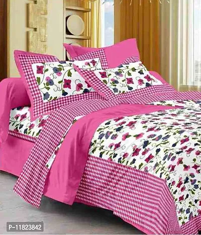 Stylish Fancy Comfortable Cotton Printed King Double 1 Bedsheet + 2 Pillowcovers-thumb0