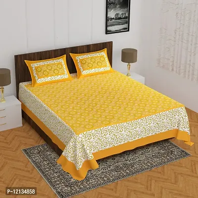 Stylish Fancy Comfortable Cotton Printed King Double 1 Bedsheet + 2 Pillowcovers-thumb0