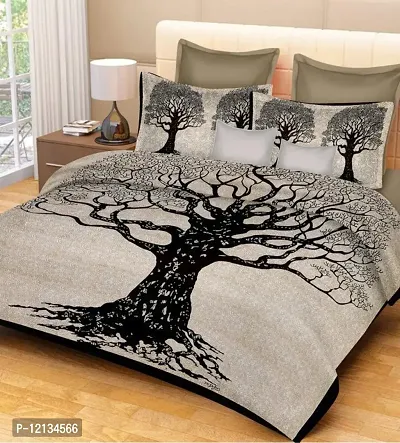 Stylish Fancy Comfortable Cotton Printed King Double 1 Bedsheet + 2 Pillowcovers-thumb0