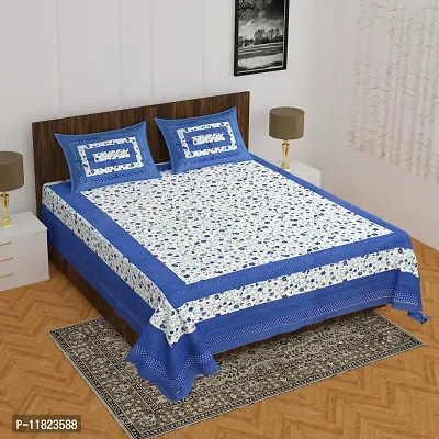 Stylish Fancy Comfortable Cotton Printed King Double 1 Bedsheet + 2 Pillowcovers-thumb0