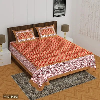 Stylish Fancy Comfortable Cotton Printed King Double 1 Bedsheet + 2 Pillowcovers-thumb0