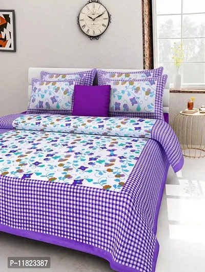 Stylish Fancy Comfortable Cotton Printed King Double 1 Bedsheet + 2 Pillowcovers-thumb0