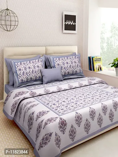 Stylish Fancy Comfortable Cotton Printed King Double 1 Bedsheet + 2 Pillowcovers