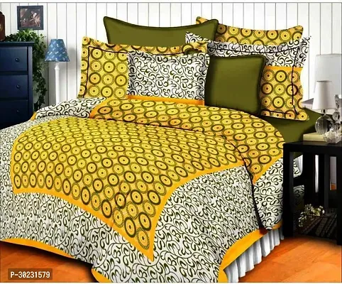 Comfortable Multicoloured Cotton Queen 1 Bedsheet + 2 Pillowcovers-thumb2