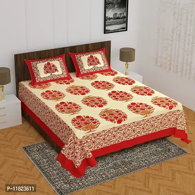 Stylish Fancy Comfortable Cotton Printed King Double 1 Bedsheet + 2 Pillowcovers