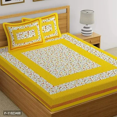 Stylish Fancy Comfortable Cotton Printed King Double 1 Bedsheet + 2 Pillowcovers-thumb0