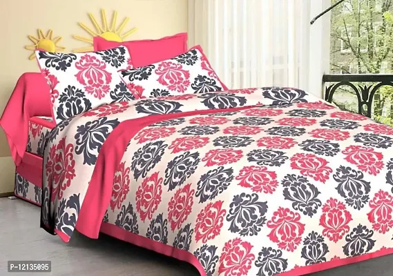 Stylish Fancy Comfortable Cotton Printed King Double 1 Bedsheet + 2 Pillowcovers-thumb0