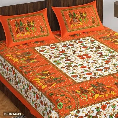 Comfortable Multicoloured Cotton Double 1 Bedsheet + 2 Pillowcovers For Women-thumb2