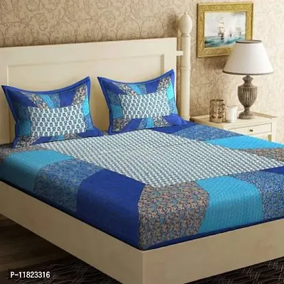 Stylish Fancy Comfortable Cotton Printed King Double 1 Bedsheet + 2 Pillowcovers