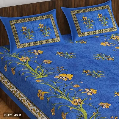 Stylish Fancy Comfortable Cotton Printed King Double 1 Bedsheet + 2 Pillowcovers-thumb2