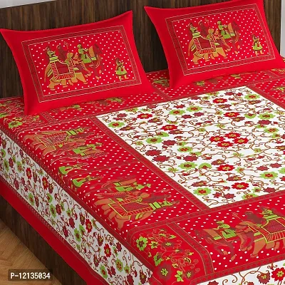 Stylish Fancy Comfortable Cotton Printed King Double 1 Bedsheet + 2 Pillowcovers-thumb2