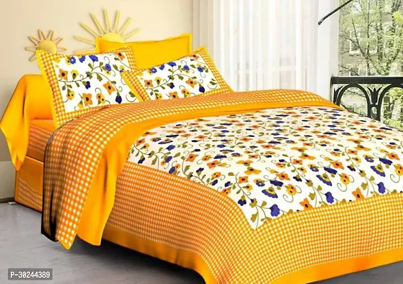 Comfortable Multicoloured Cotton Double 1 Bedsheet + 2 Pillowcovers-thumb0