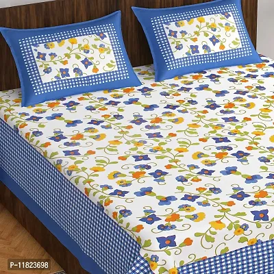 Stylish Fancy Comfortable Cotton Printed King Double 1 Bedsheet + 2 Pillowcovers-thumb2