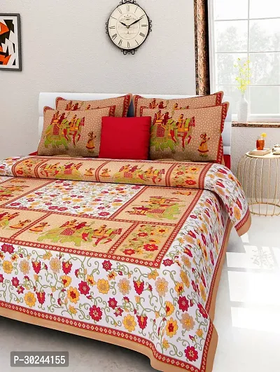 Comfortable Multicoloured Cotton King 1 Bedsheet + 2 Pillowcovers-thumb0