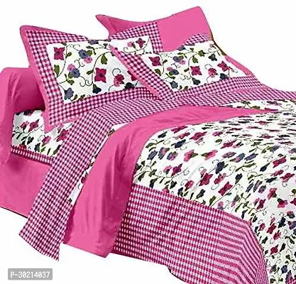 Comfortable Multicoloured Cotton Double 1 Bedsheet + 2 Pillowcovers For Women-thumb2