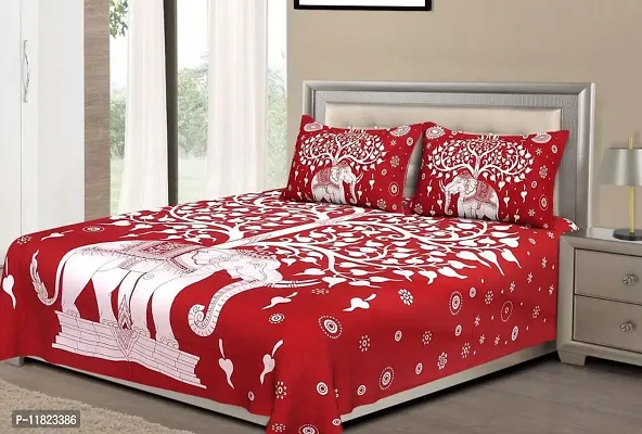 Stylish Fancy Comfortable Cotton Printed King Double 1 Bedsheet + 2 Pillowcovers-thumb0