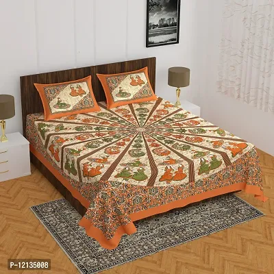 Stylish Fancy Comfortable Cotton Printed King Double 1 Bedsheet + 2 Pillowcovers-thumb0