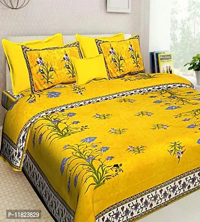 Stylish Fancy Comfortable Cotton Printed King Double 1 Bedsheet + 2 Pillowcovers