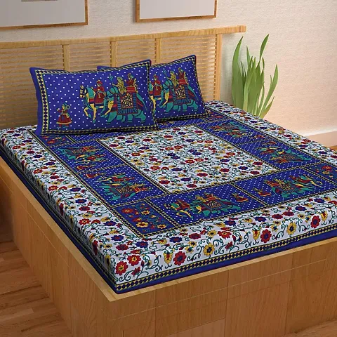 Printed Cotton Flat Double Bedsheet with 2 Pillow Covers