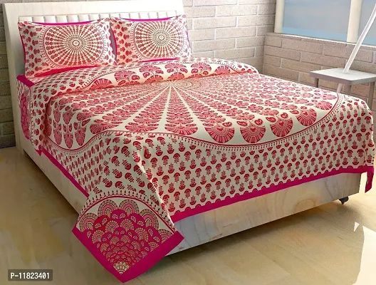 Stylish Fancy Comfortable Cotton Printed King Double 1 Bedsheet + 2 Pillowcovers-thumb0