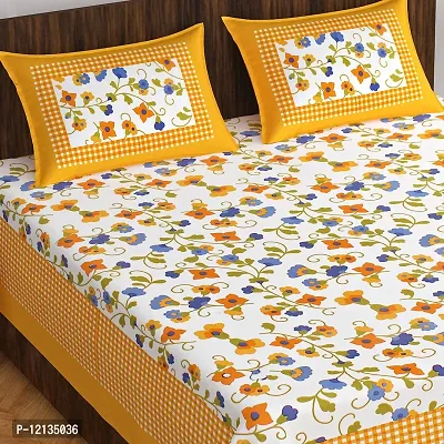 Stylish Fancy Comfortable Cotton Printed King Double 1 Bedsheet + 2 Pillowcovers-thumb2