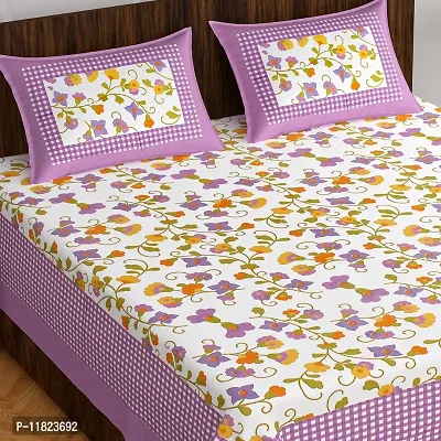 Stylish Fancy Comfortable Cotton Printed King Double 1 Bedsheet + 2 Pillowcovers-thumb2