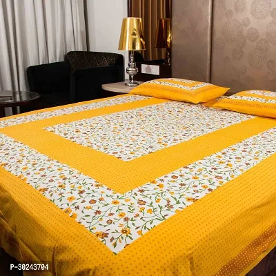 Comfortable Multicoloured Cotton Double 1 Bedsheet + 2 Pillowcovers-thumb0