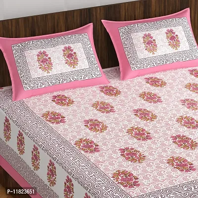 Stylish Fancy Comfortable Cotton Printed King Double 1 Bedsheet + 2 Pillowcovers-thumb2