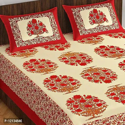 Stylish Fancy Comfortable Cotton Printed King Double 1 Bedsheet + 2 Pillowcovers-thumb2