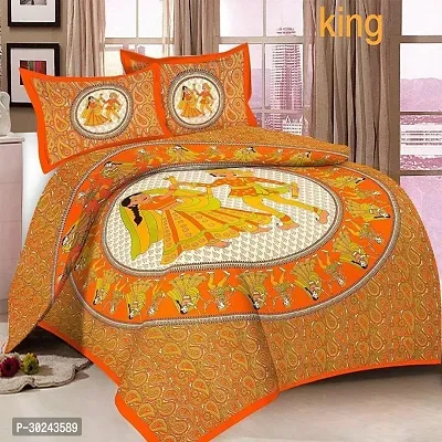 Comfortable Multicoloured Cotton King 1 Bedsheet + 2 Pillowcovers-thumb0