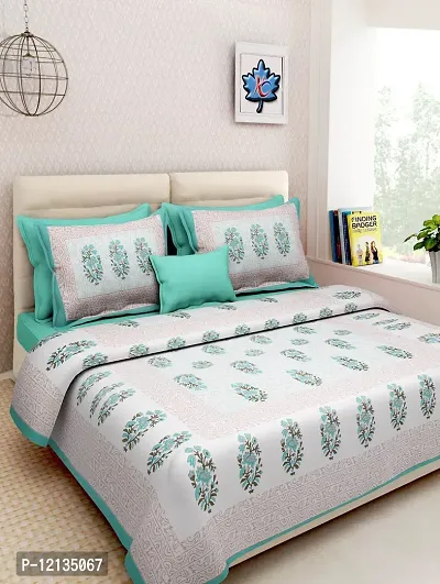 Stylish Fancy Comfortable Cotton Printed King Double 1 Bedsheet + 2 Pillowcovers-thumb0