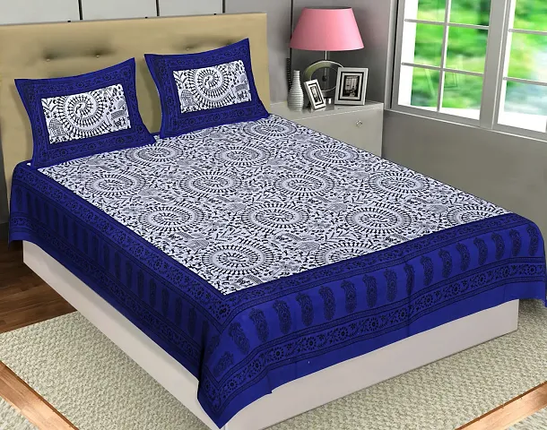 Ethnic Printed Cotton Bed-sheet with Pillow covers