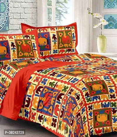 Comfortable Multicoloured Cotton Double 1 Bedsheet + 2 Pillowcovers-thumb0