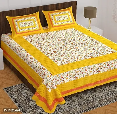 Stylish Fancy Comfortable Cotton Printed King Double 1 Bedsheet + 2 Pillowcovers-thumb0