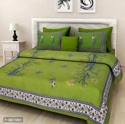 Comfortable Cotton Floral Double Bedsheet with Two Pillow Covers-thumb0