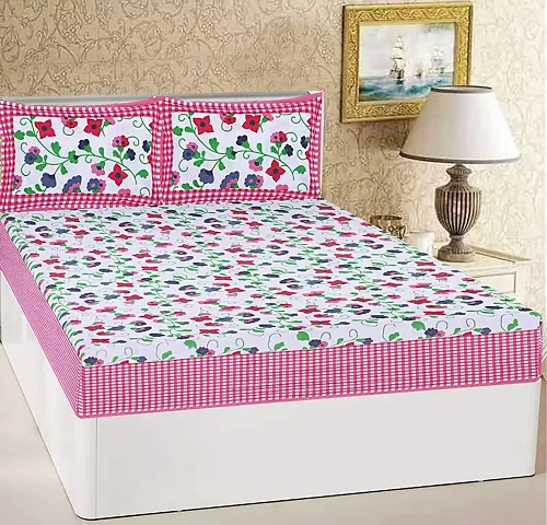 Printed Cotton Flat Double Bedsheet with 2 Pillow Covers