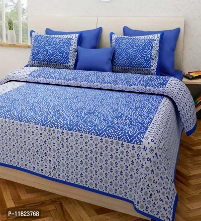 Stylish Fancy Comfortable Cotton Printed King Double 1 Bedsheet + 2 Pillowcovers-thumb0