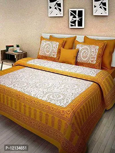 Stylish Fancy Comfortable Cotton Printed King Double 1 Bedsheet + 2 Pillowcovers-thumb3